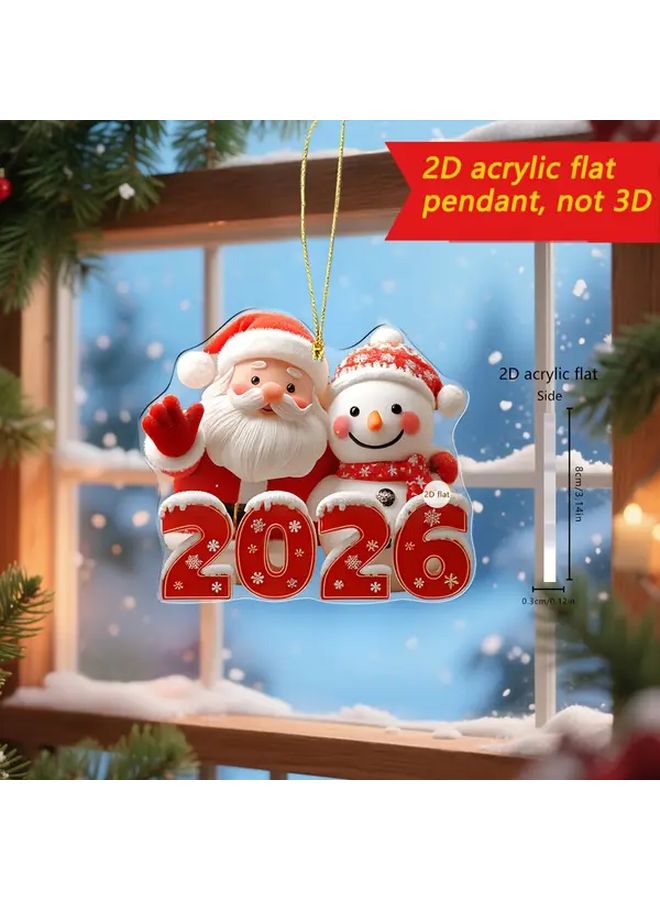 2026 Round Old Man and Snowman White Christmas Ornament Car Rearview Mirror Decoration - Image 3